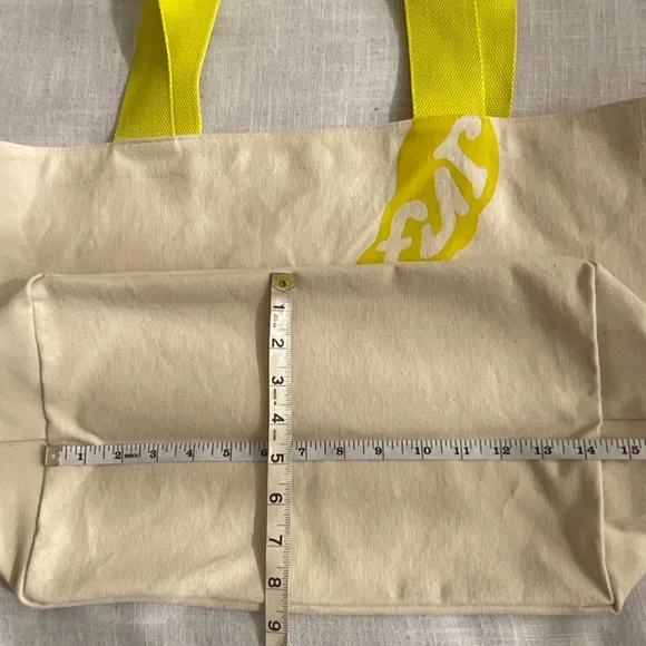 •Cotton Graphic Shopping Reusable Large Cream YellowTote NWOT - Picture 6 of 11